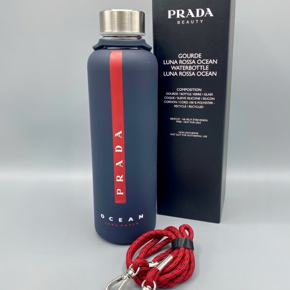 Prada Navy and Red Water Bottle